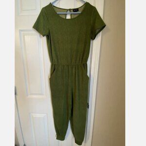 Tacera Petite Small Womans Green Short Sleeve Tapered Jumpsuit Romper Pockets